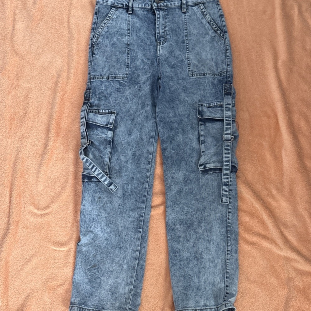 Between Us Blue Denim Cargo with Straps Size 13 Casual Solid Women EUC